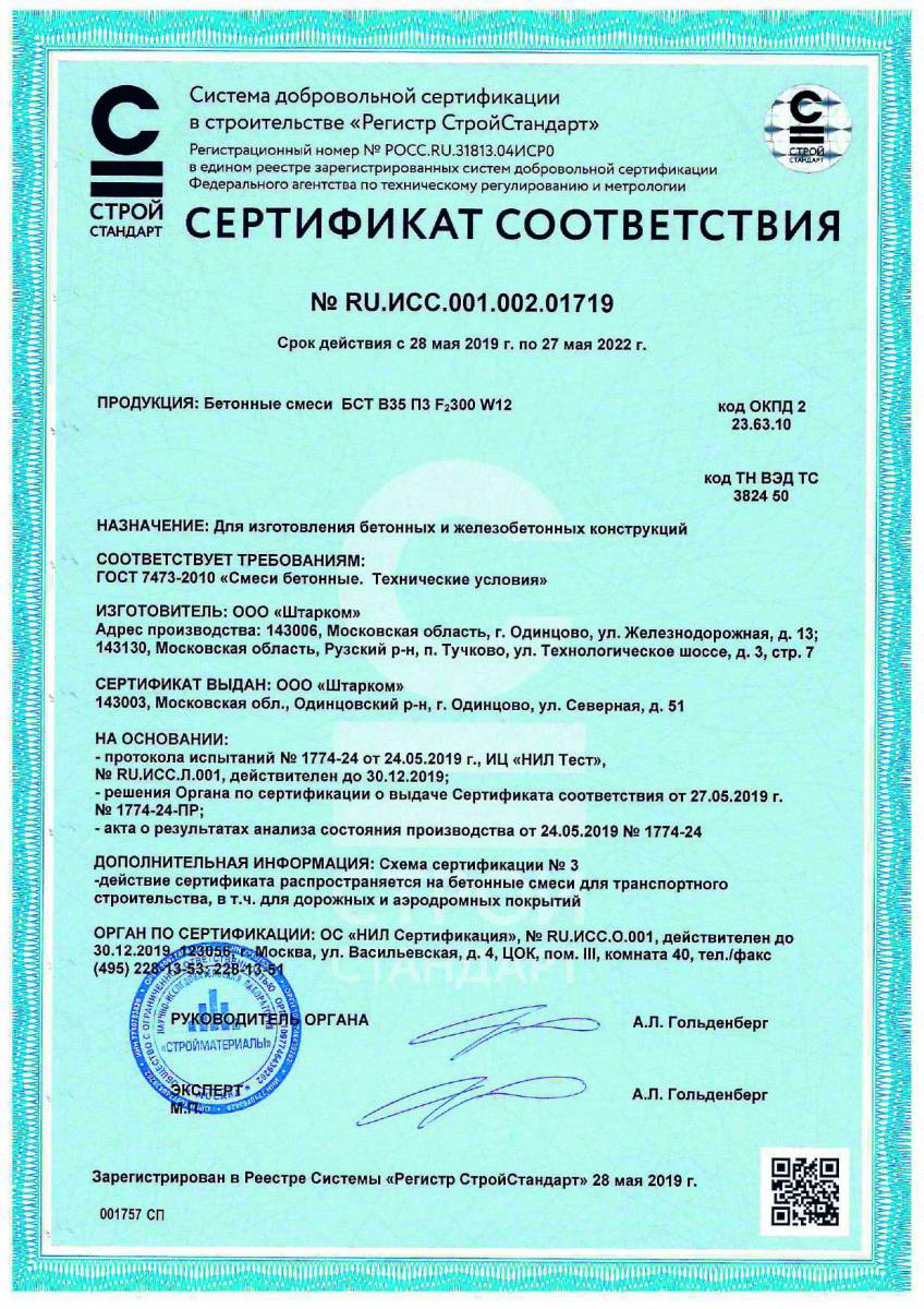 Сертификат соответствия № RU.ИСС.001.002.01719