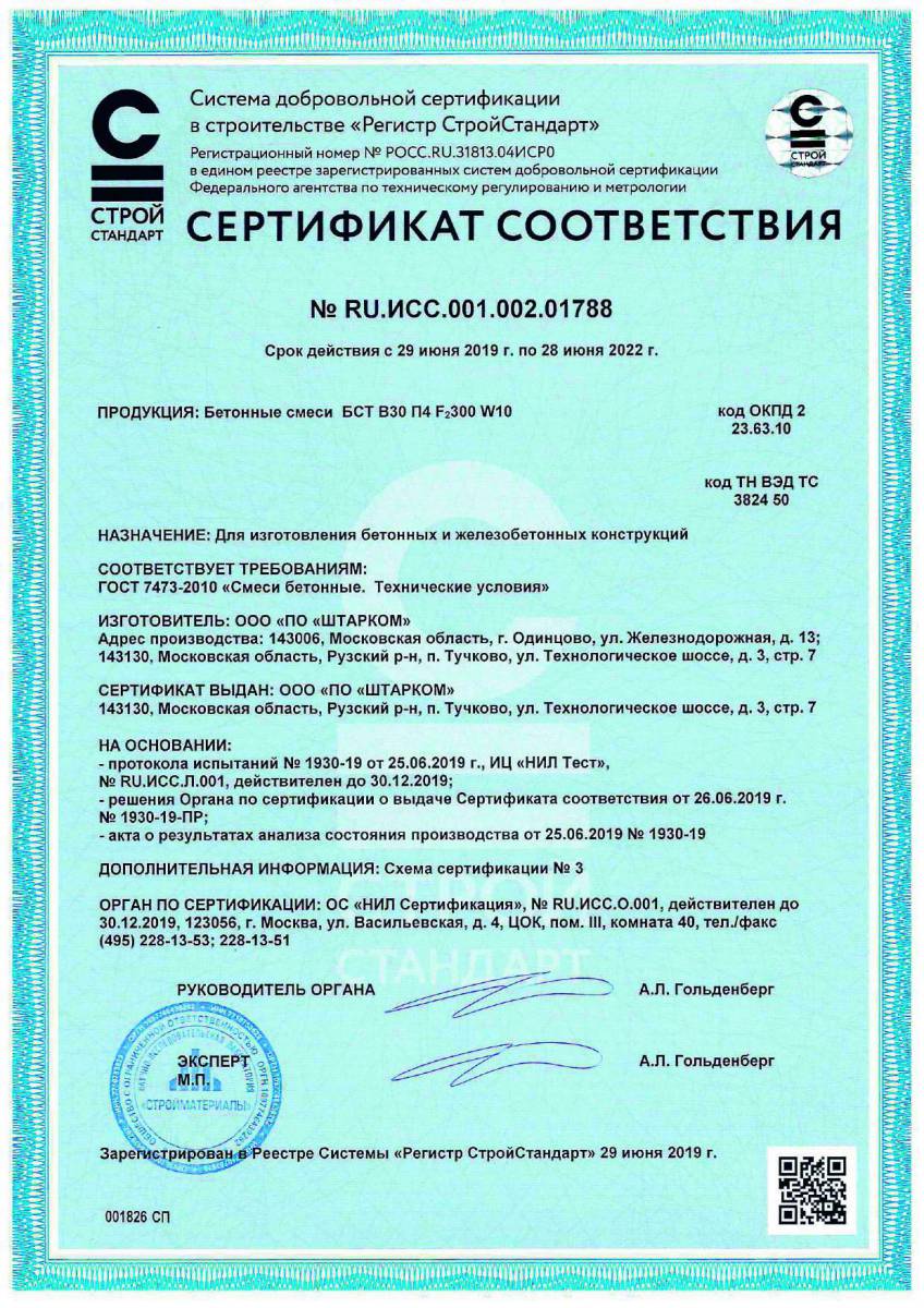 Сертификат соответствия № RU.ИСС.001.002.01788