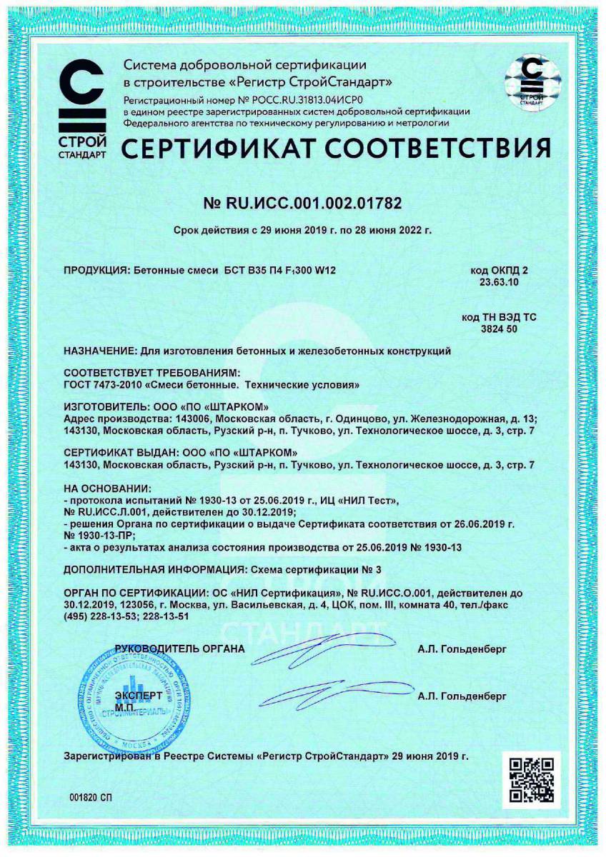 Сертификат соответствия № RU.ИСС.001.002.01782